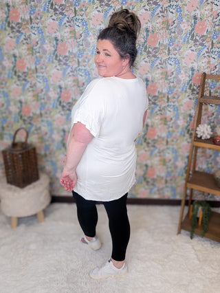 6- Graphic Tops Junie Ruffled Sleeve MAMA Tee in Ivory plus size clothing