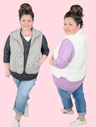 Kacey Quilted Lightweight Vest w/Snaps-4- Overlayer Tops-rae mode-Styled by Stacked - A Plus Size Women's Boutique in Lakeville, MN