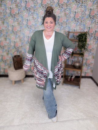 Kai Aztec Accent Draped Cardigan (4 Colors)-4- Overlayer Tops-HEIMISH-Styled by Stacked - A Plus Size Women's Boutique in Lakeville, MN
