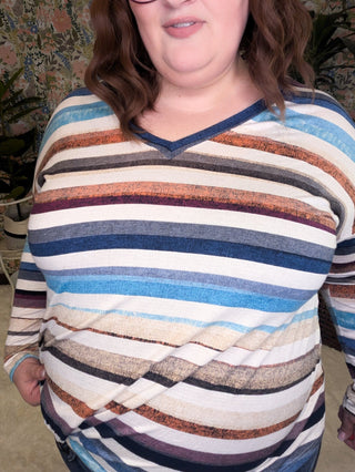 Kara Watercolor Stripe Lightweight Long Sleeve w/Twist Detail-2- Long Sleeve Tops-GEEGEE-Styled by Stacked - A Plus Size Women's Boutique in Lakeville, MN