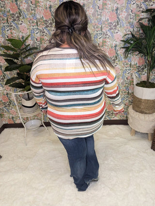 Kara Watercolor Stripe Lightweight Long Sleeve w/Twist Detail-2- Long Sleeve Tops-GEEGEE-Styled by Stacked - A Plus Size Women's Boutique in Lakeville, MN