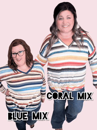 Kara Watercolor Stripe Lightweight Long Sleeve w/Twist Detail-2- Long Sleeve Tops-GEEGEE-Styled by Stacked - A Plus Size Women's Boutique in Lakeville, MN