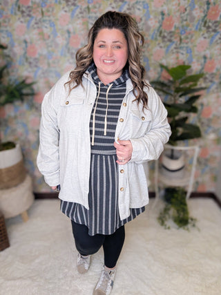 Karen Urban Rib Striped Babydoll Hoodie-2- Long Sleeve Tops-BE STAGE-Styled by Stacked - A Plus Size Women's Boutique in Lakeville, MN