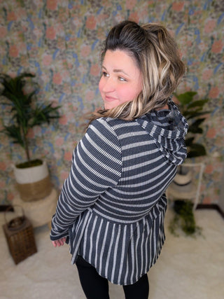 Karen Urban Rib Striped Babydoll Hoodie-2- Long Sleeve Tops-BE STAGE-Styled by Stacked - A Plus Size Women's Boutique in Lakeville, MN