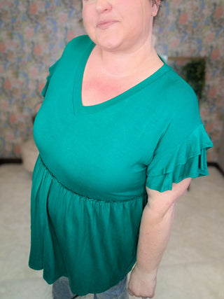 Karis Tiered Sleeve Babydoll in Solids (3 Colors)-1- ShortSlv/Slvless Tops-HEIMISH-Styled by Stacked - A Plus Size Women's Boutique in Lakeville, MN