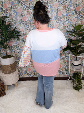 Karson Striped Sleeve Colorblock Pullover (2 colors)-2- Long Sleeve Tops-entro-Styled by Stacked - A Plus Size Women's Boutique in Lakeville, MN