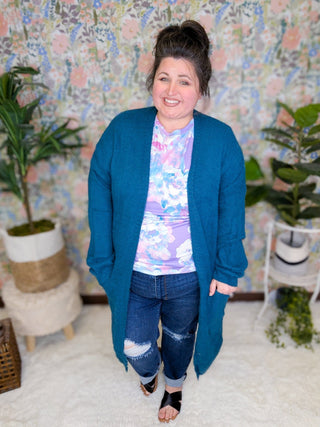 Kayla Short Sleeve Top in Lavender, Aqua + Pink Floral-1- ShortSlv/Slvless Tops-HEIMISH-Styled by Stacked - A Plus Size Women's Boutique in Lakeville, MN