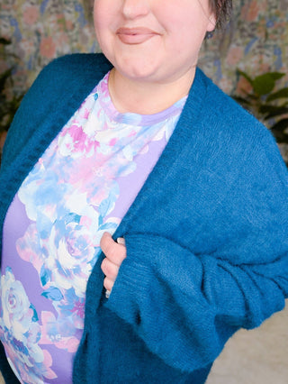 Kayla Short Sleeve Top in Lavender, Aqua + Pink Floral-1- ShortSlv/Slvless Tops-HEIMISH-Styled by Stacked - A Plus Size Women's Boutique in Lakeville, MN