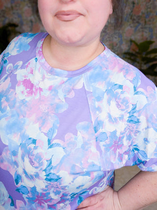 Kayla Short Sleeve Top in Lavender, Aqua + Pink Floral-1- ShortSlv/Slvless Tops-HEIMISH-Styled by Stacked - A Plus Size Women's Boutique in Lakeville, MN