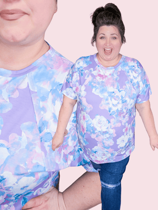 Kayla Short Sleeve Top in Lavender, Aqua + Pink Floral-1- ShortSlv/Slvless Tops-HEIMISH-Styled by Stacked - A Plus Size Women's Boutique in Lakeville, MN
