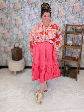 11- Dress/Romp/Jump Kayla Tiered Midi Dress in Dark Coral plus size clothing