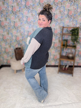 Kaylee V-neck Urban Ribbed Long Sleeve Colorblock Top (2 Colors)-2- Long Sleeve Tops-HEIMISH-Styled by Stacked - A Plus Size Women's Boutique in Lakeville, MN