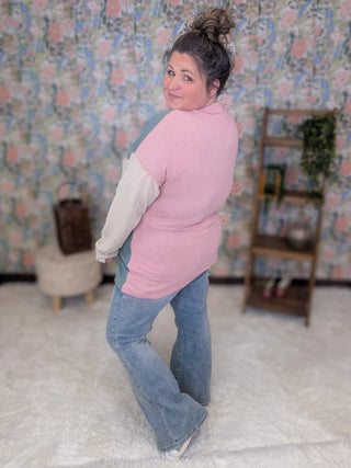 Kaylee V-neck Urban Ribbed Long Sleeve Colorblock Top (2 Colors)-2- Long Sleeve Tops-HEIMISH-Styled by Stacked - A Plus Size Women's Boutique in Lakeville, MN
