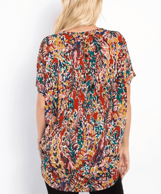 Kayse Vneck Dolman Short Sleeve in Bright Botanicals (3 colors)-1- ShortSlv/Slvless Tops-BE STAGE-Styled by Stacked - A Plus Size Women's Boutique in Lakeville, MN