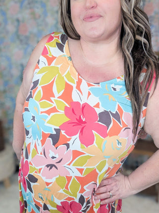 Keegan Scoop Bottom Dress in Mod Floral-11- Dress/Romp/Jump-EMERALD-Styled by Stacked - A Plus Size Women's Boutique in Lakeville, MN