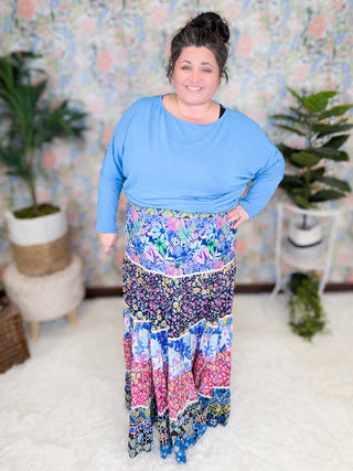Kelly Boho Floral Print Maxi Skirt-11- Dress/Romp/Jump-WHITE BIRCH-Styled by Stacked - A Plus Size Women's Boutique in Lakeville, MN