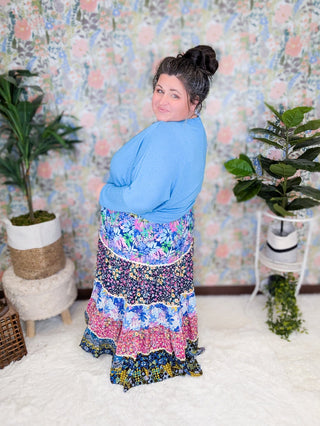 Kelly Boho Floral Print Maxi Skirt-11- Dress/Romp/Jump-WHITE BIRCH-Styled by Stacked - A Plus Size Women's Boutique in Lakeville, MN
