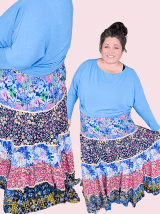 Kelly Boho Floral Print Maxi Skirt-11- Dress/Romp/Jump-WHITE BIRCH-Styled by Stacked - A Plus Size Women's Boutique in Lakeville, MN