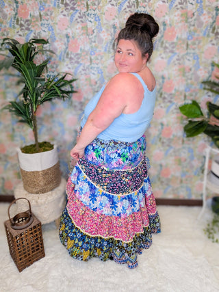 Kelly Boho Floral Print Maxi Skirt-11- Dress/Romp/Jump-WHITE BIRCH-Styled by Stacked - A Plus Size Women's Boutique in Lakeville, MN