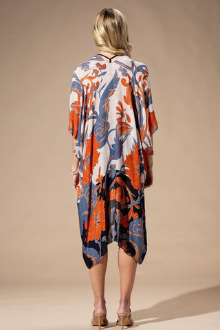 Kendall Botanical Kimono in Beige, Denim Blue + Poppy-4- Overlayer Tops-urbanista-Styled by Stacked - A Plus Size Women's Boutique in Lakeville, MN