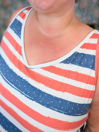 Kennedy Rounded Vneck Tank in Americana plus size clothing