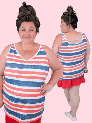 Kennedy Rounded Vneck Tank in Americana plus size clothing