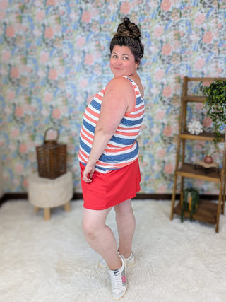 Kennedy Rounded Vneck Tank in Americana plus size clothing