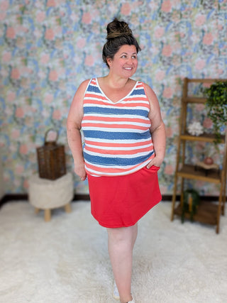 1- ShortSlv/Slvless Tops Kennedy Rounded Vneck Tank in Americana plus size clothing
