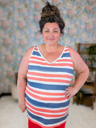 1- ShortSlv/Slvless Tops Kennedy Rounded Vneck Tank in Americana plus size clothing