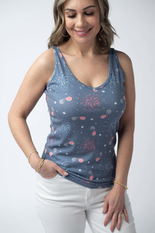 1- ShortSlv/Slvless Tops Kennedy Rounded Vneck Tank in Americana plus size clothing