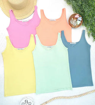 1- ShortSlv/Slvless Tops Kennedy Rounded Vneck Tank in Solids (5 Colors) plus size clothing