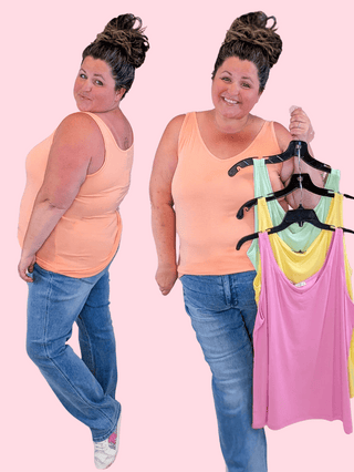 1- ShortSlv/Slvless Tops Kennedy Rounded Vneck Tank in Solids (5 Colors) plus size clothing