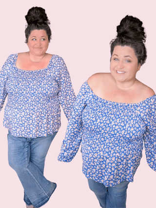 Kensie Smocked Long Sleeve Top in Navy + Pinks Floral-2- Long Sleeve Tops-WHITE BIRCH-Styled by Stacked - A Plus Size Women's Boutique in Lakeville, MN