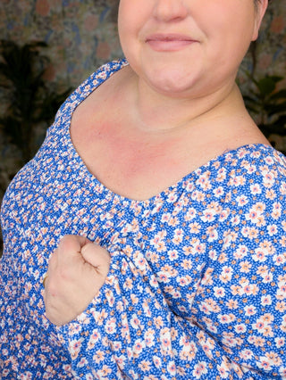Kensie Smocked Long Sleeve Top in Navy + Pinks Floral-2- Long Sleeve Tops-WHITE BIRCH-Styled by Stacked - A Plus Size Women's Boutique in Lakeville, MN