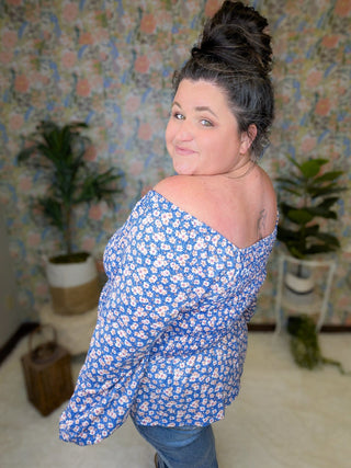 Kensie Smocked Long Sleeve Top in Navy + Pinks Floral-2- Long Sleeve Tops-WHITE BIRCH-Styled by Stacked - A Plus Size Women's Boutique in Lakeville, MN