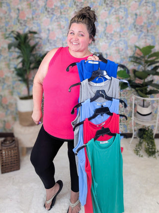 Keri Ribbed High Neck Tank in Solids (6 COLORS)-1- ShortSlv/Slvless Tops-MICHELLE MAE-Styled by Stacked - A Plus Size Women's Boutique in Lakeville, MN