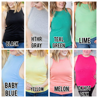 1- ShortSlv/Slvless Tops Keri Ribbed High Neck Tank in Solids (8 COLORS) plus size clothing