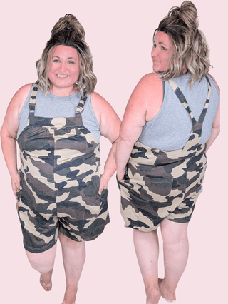 Kiera Camo Print Sweat Style Overall Shorts-11- Dress/Romp/Jump-WHITE BIRCH-Styled by Stacked - A Plus Size Women's Boutique in Lakeville, MN