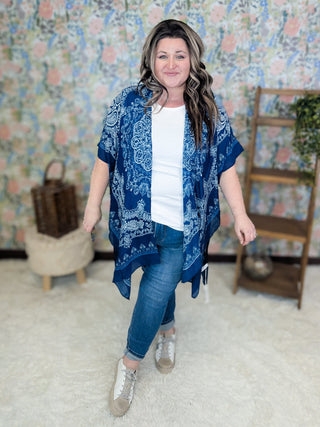 Kingsley Paisley Print Kimono in Navy-4- Overlayer Tops-Urbanista-Styled by Stacked - A Plus Size Women's Boutique in Lakeville, MN