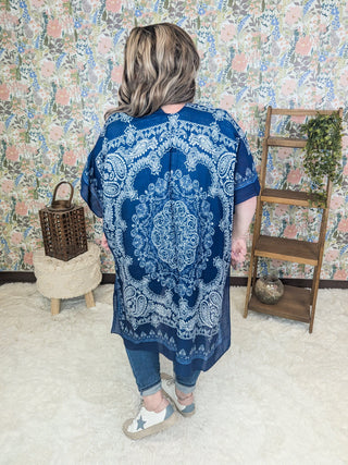 Kingsley Paisley Print Kimono in Navy-4- Overlayer Tops-Urbanista-Styled by Stacked - A Plus Size Women's Boutique in Lakeville, MN