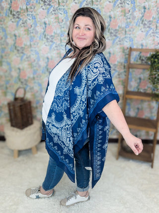 Kingsley Paisley Print Kimono in Navy-4- Overlayer Tops-Urbanista-Styled by Stacked - A Plus Size Women's Boutique in Lakeville, MN