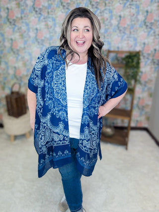 Kingsley Paisley Print Kimono in Navy-4- Overlayer Tops-Urbanista-Styled by Stacked - A Plus Size Women's Boutique in Lakeville, MN