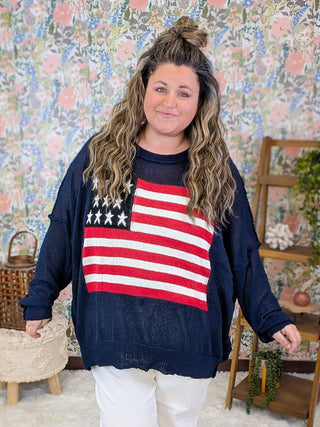 2- Long Sleeve Tops Kirby Summer Weight Flag Sweater plus size clothing