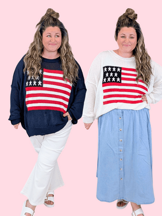 2- Long Sleeve Tops Kirby Summer Weight Flag Sweater plus size clothing