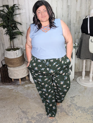 Kristen Floral Wide Leg Pants (2 colors)-10- Bottoms Non-Denim-COTTON BLEU-Styled by Stacked - A Plus Size Women's Boutique in Lakeville, MN