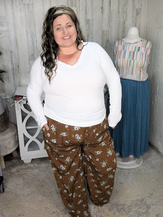 Kristen Floral Wide Leg Pants (2 colors)-10- Bottoms Non-Denim-COTTON BLEU-Styled by Stacked - A Plus Size Women's Boutique in Lakeville, MN