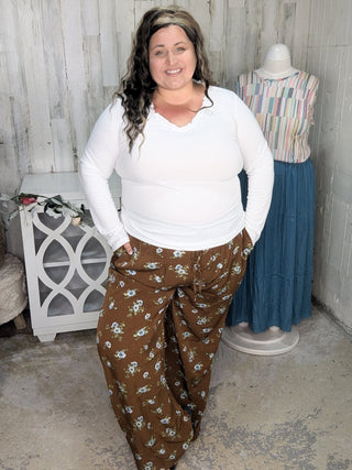 Kristen Floral Wide Leg Pants (2 colors)-10- Bottoms Non-Denim-COTTON BLEU-Styled by Stacked - A Plus Size Women's Boutique in Lakeville, MN