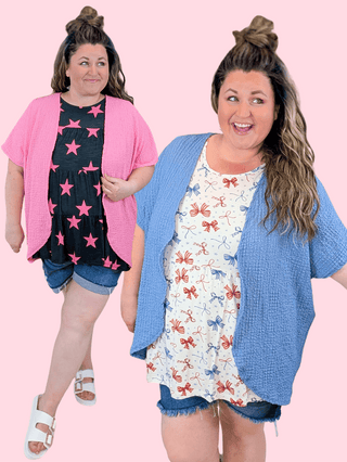 4- Overlayer Tops Kristi Textured Short Sleeve Cardigan in Solids (3 Colors) plus size clothing