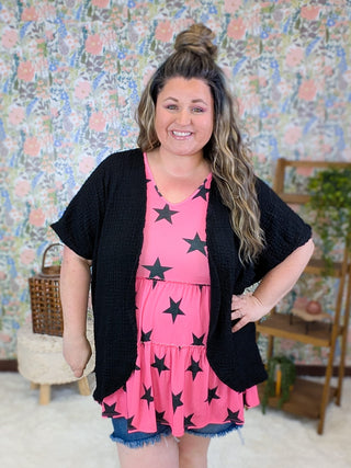 4- Overlayer Tops Kristi Textured Short Sleeve Cardigan in Solids (3 Colors) plus size clothing