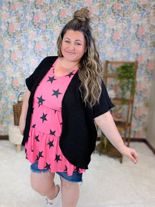 4- Overlayer Tops Kristi Textured Short Sleeve Cardigan in Solids (3 Colors) plus size clothing
